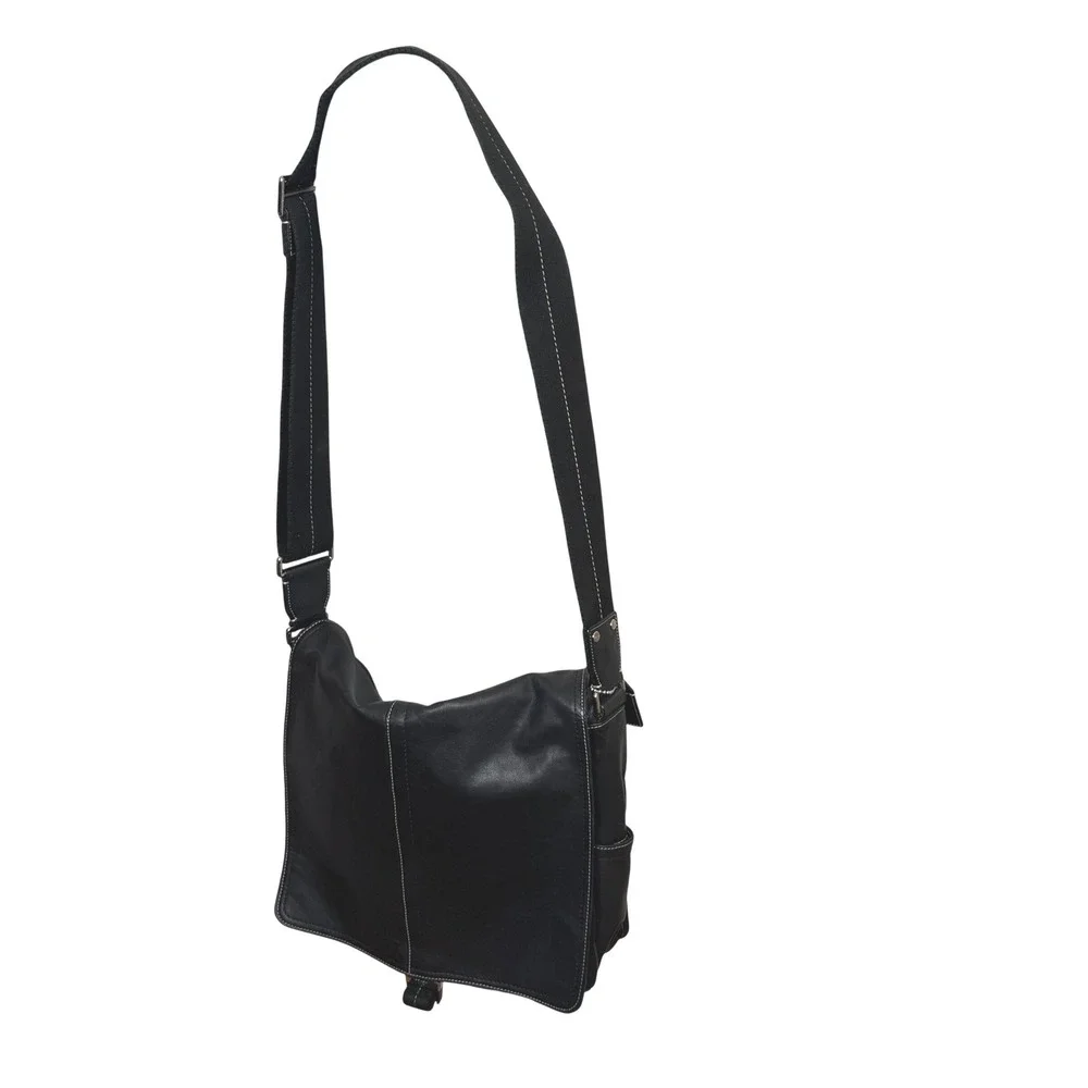 Coach Transatlantic Map Messenger Bag Black Leather F70105 Mens Large Crossbody
